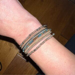 Boho Chic Beaded Wrap Chain Bracelet Stack - silver black gold teal​​​​​​